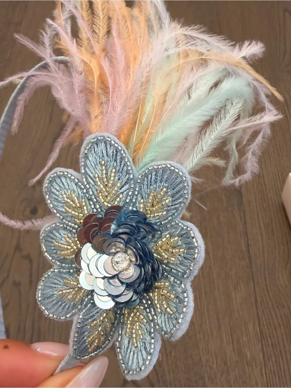 Tutu Du Monde x Barbie Limited Ed. Pastel Rainbow Feather & Blue Flower Headband
